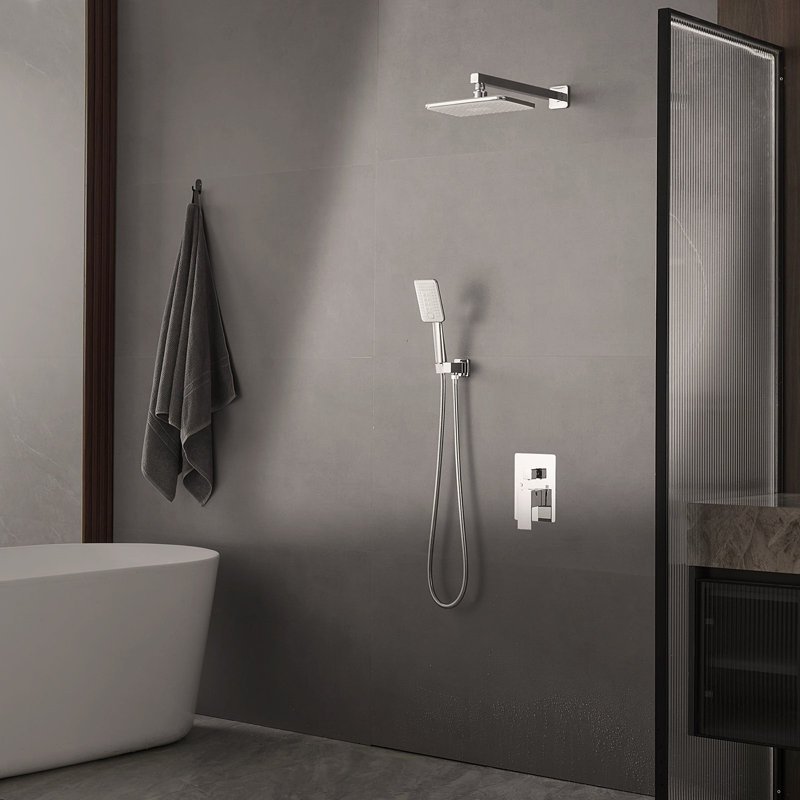 Silver Chrome Alloy Single Handle Double Spray Head Rain Shower System Shower Faucet And Handheld Shower Set (Including Valve)