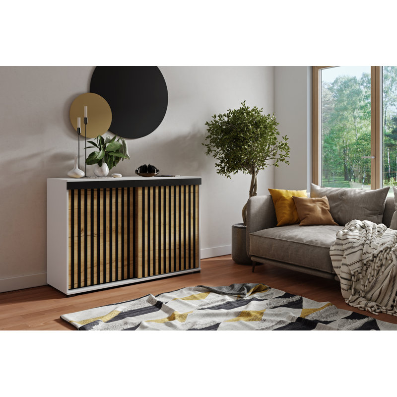 Ortis 2 - Door Standard Accent Cabinet, White/Oak, 94cm H x 140cm W x 45cm D