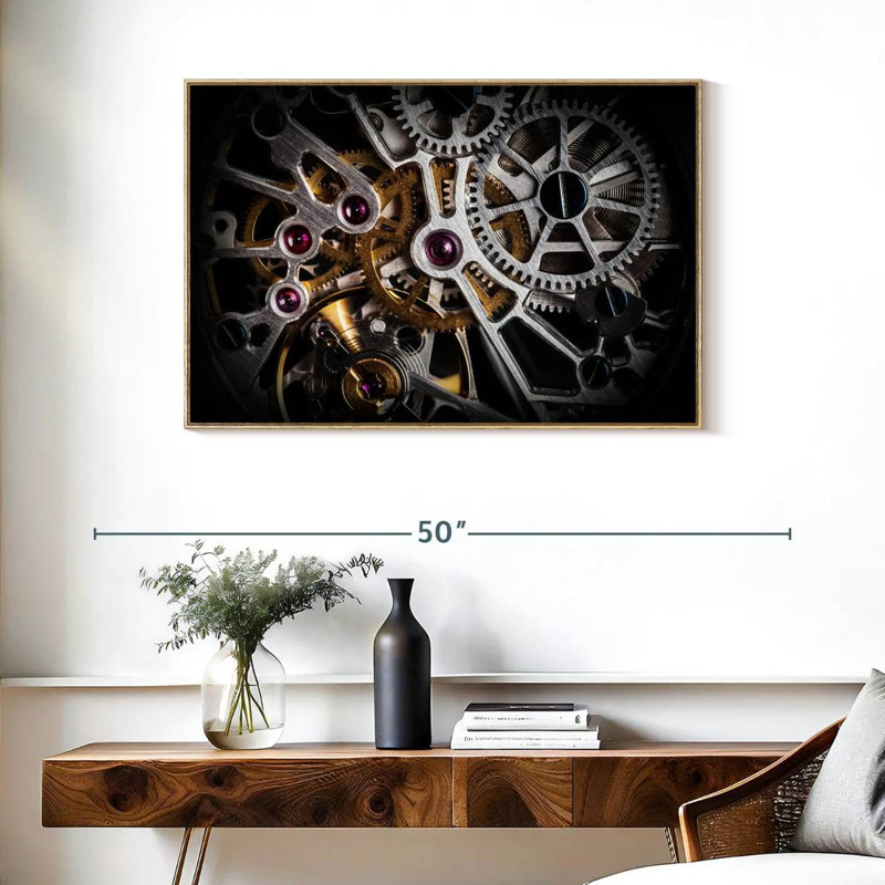 Mécanisme de montre, Cadre flottant en bois naturel, 37 po x 25 po