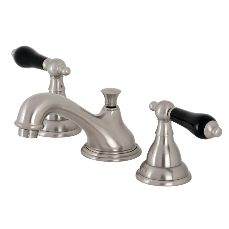 Kingston Brass Duchess Two-Handle 3-Hole Deck Mount Widespread Bathroom Faucet with Brass Pop-Up Drain, Brushed Nickel