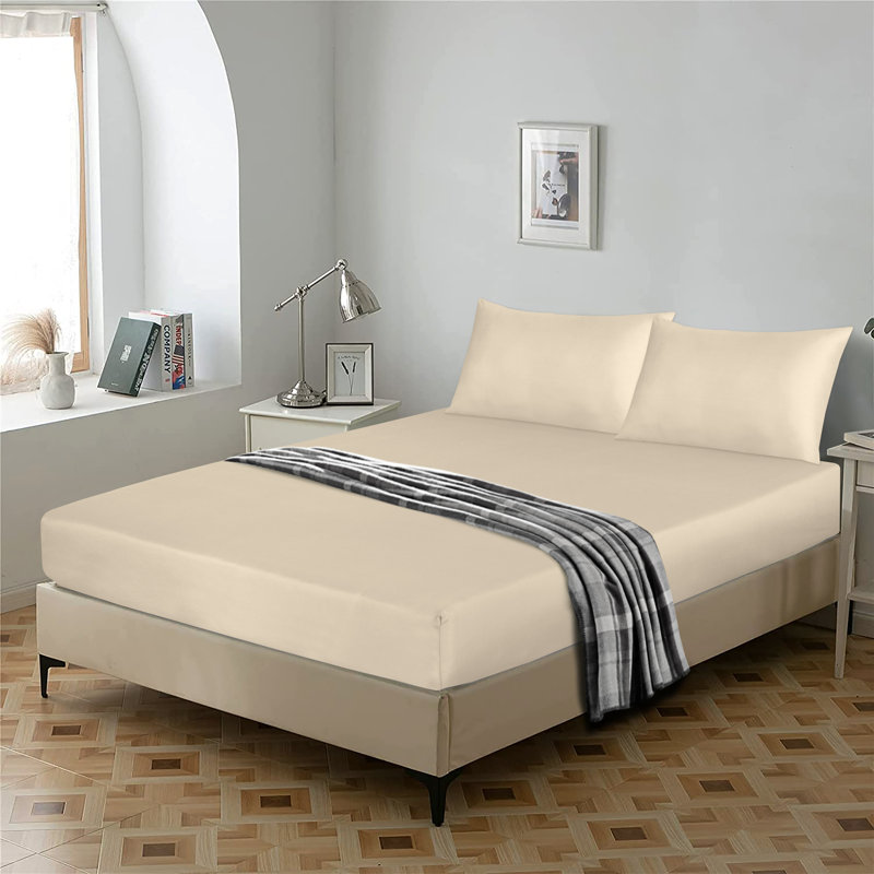 Janoshan Premium Egyptian Cotton Fitted Sheet, Beige, Super King (6')
