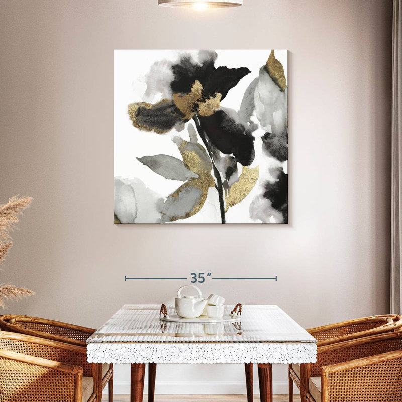 Avery Black Petals Gold Leaves II, 39" H x 39" W