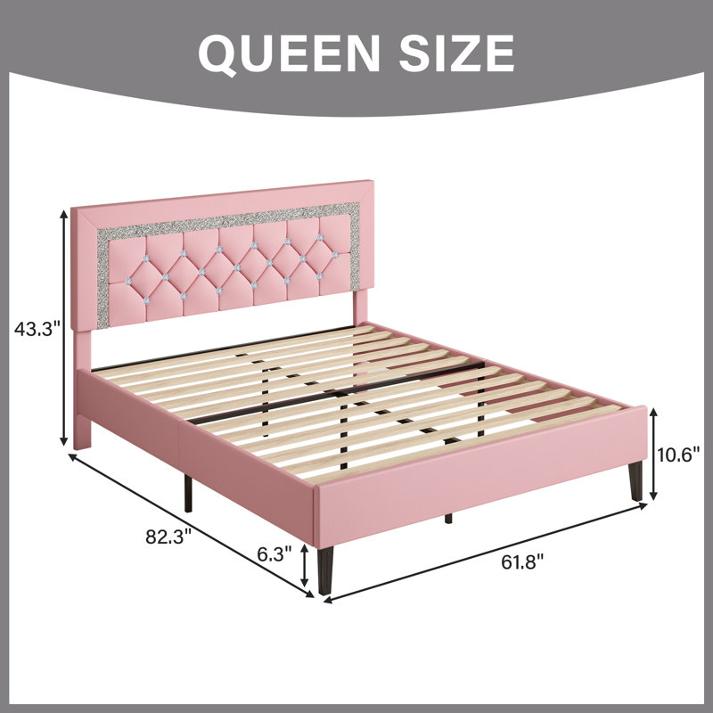 Alber Bed Frame with Tufted Button Headboard, Upholstered Platform Bed Frame with Diamond Design, Wood Slat Support, No Box Spring Needed, Easy Assembly