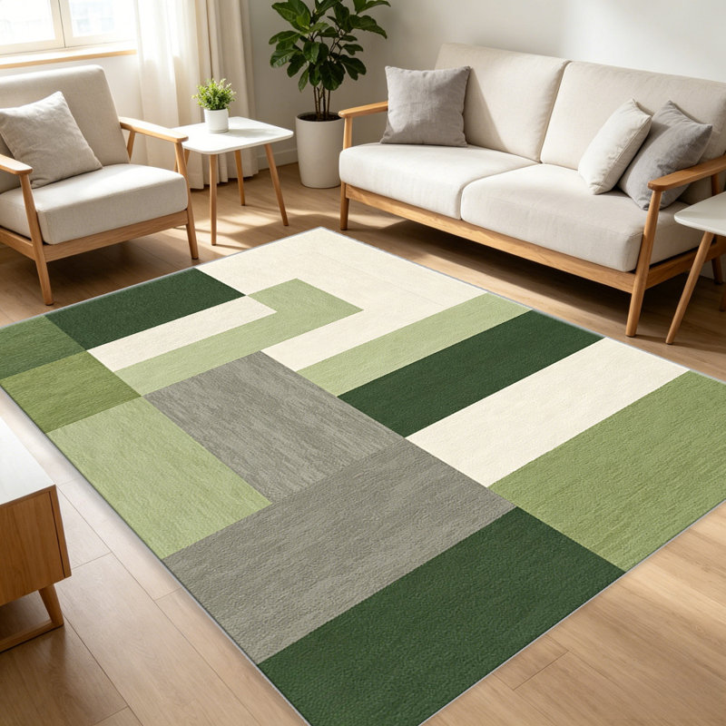 Green Geometric Block carpet-easy to clean, machine-washable, soft and comfortable; suitable for door mats, kitchens, living rooms, bedrooms, corridors, and laundry areas. Easy to clean, durable carpet for home decoration.