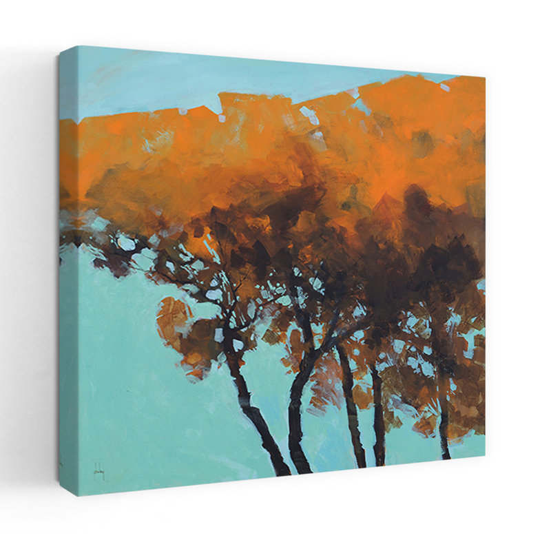 Cinq arbres contemporains, paysage abstrait, art naturel, H 18 po x l 18 po