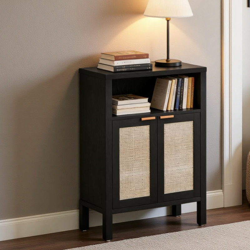 Nordic Style Cabinet,Coffee Bar Cabinet,Buffet Cabinet With Storage,With Adjustable Shelf, Distressed Black