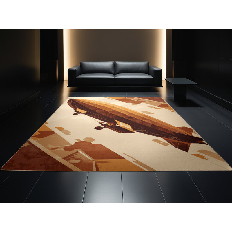 Tapis à motif géométrique doux et moelleux en dirigeable brun et beige, 6 X 9