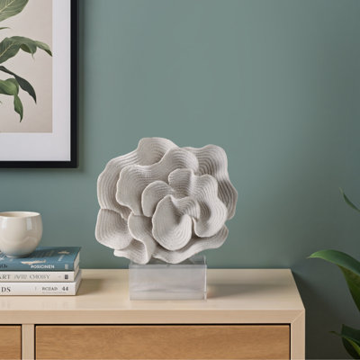 Sculpture Polyresin Abstract Layered Petal Design Decorative Accent For Home Office Bedroom Living Room Decor - 12" White