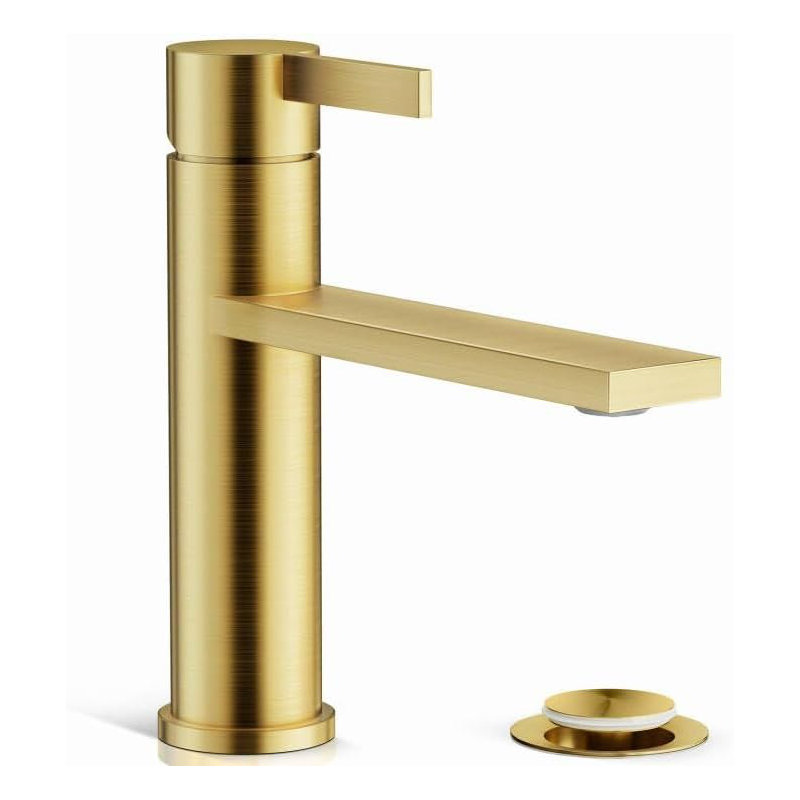 NO Single-Hole Single-handle Bathroom Faucet with Drain Assembly, Brushed Gold