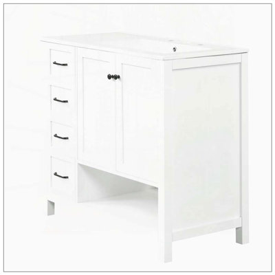 Meuble-lavabo 36 po avec comptoir d'évier, meuble-lavabo avec deux portes et deux tiroirs, bois massif, tablette ouverte