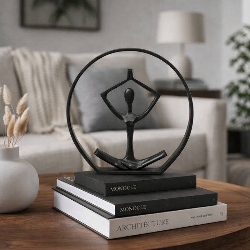 Cathlena Modern Black Aluminum Yoga Pose Sculpture Figurine | 10"x1.5"x10"