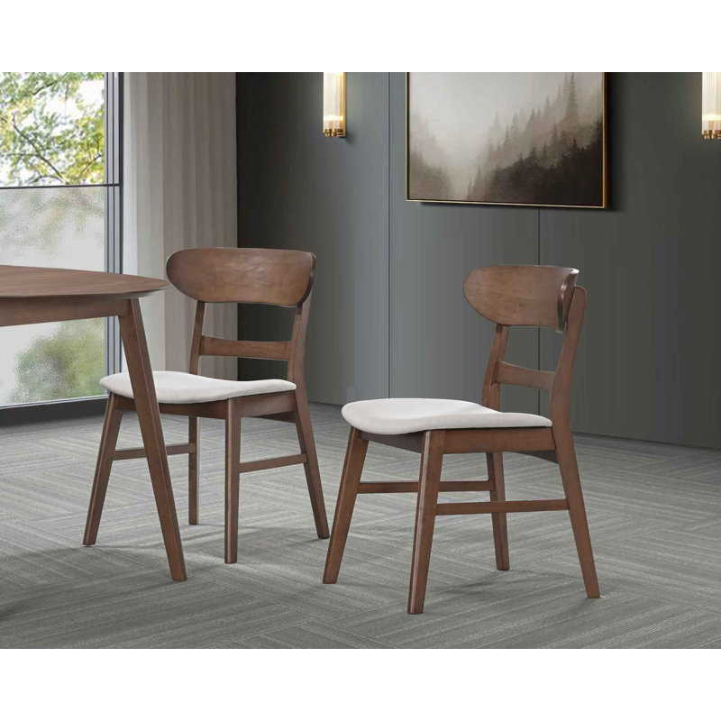 Aurora Modern Upholstered Solid Wood Dining Chair Set with Curved Sculpted Back (Set of 2), Walnut