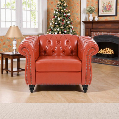 Single Seater Sofa Accent Chair With Birch Legs, PU Upholstery, 220Lbs Weight Capacity