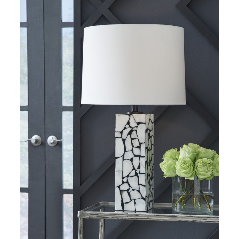 Black and White Mosaic Marble Table Lamp with Drum Shade