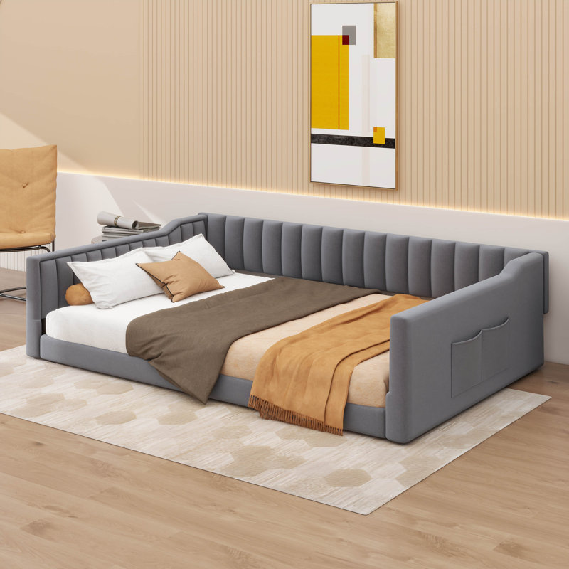 Upholstery Daybed And Side Storage Pocket, Full XL, Gray
