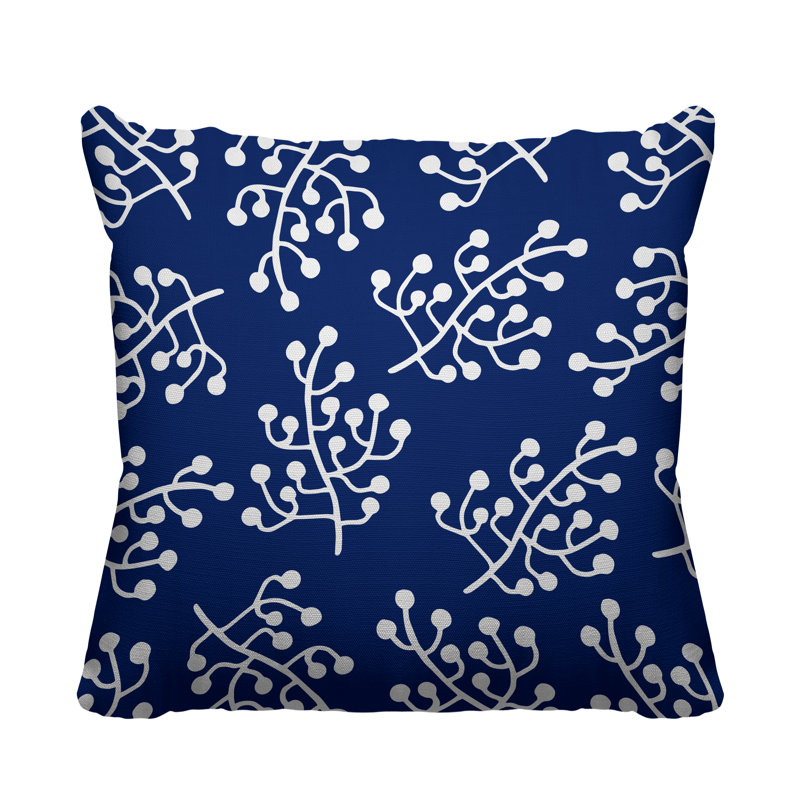 Coussin intérieur / extérieur Charis Wild Flower, 19 po x 19 po, Bleu marine, Carré