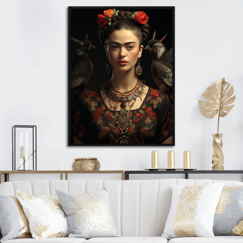 Art sur toile, "Frida mexicaine", Cadre flottant noir, H 40 po x l 30 po x P 1,5 po