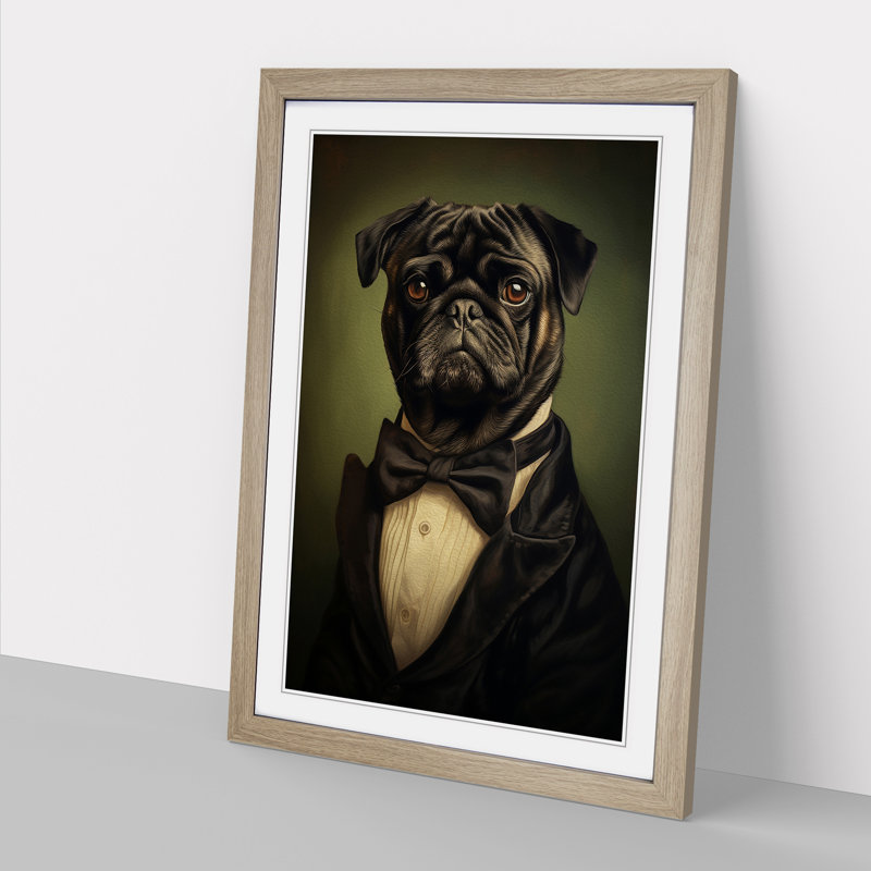 Pug Romanticism - Framed Print, 34" H x 25" W x 2" D, Oak