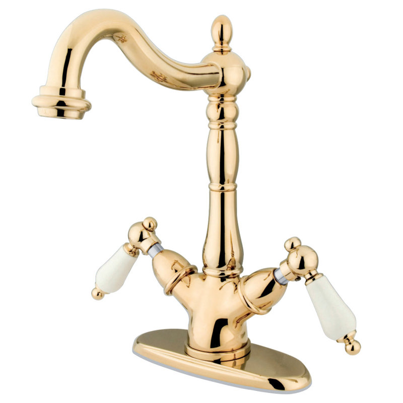 Kingston Brass Heritage Two-Handle 1-or-3 Hole Deck Mount Vessel Faucet, Polished Brass