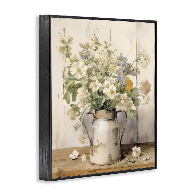 «Country Canister Bouquet», estampe numérique par Arlington Prints, H 14 po x l 11 po, Giclée encadrée noir minuit