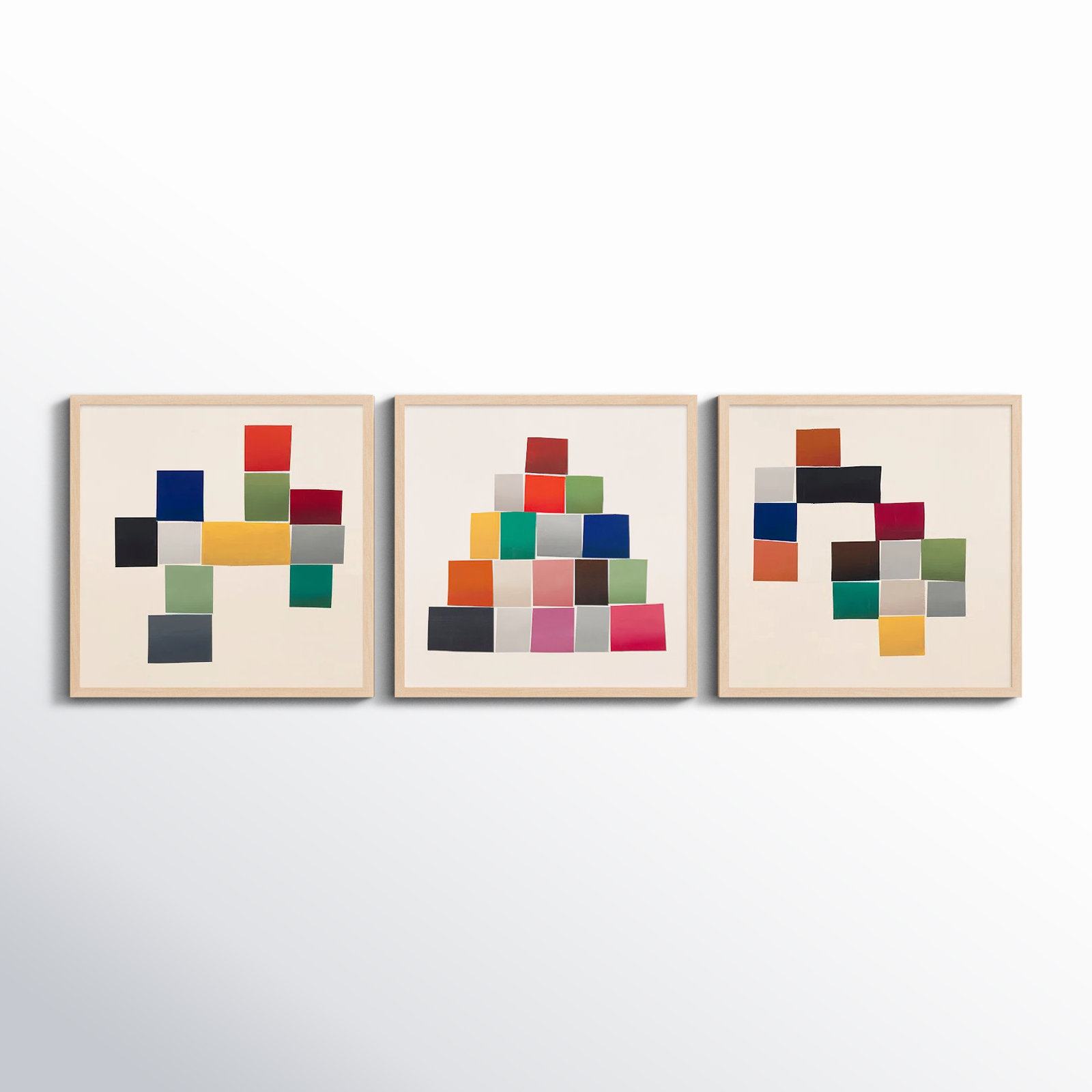 Jewels. Set Of 3 by Lee Lessem, 16" H x 16" W x 1.25" D, Maple Framed