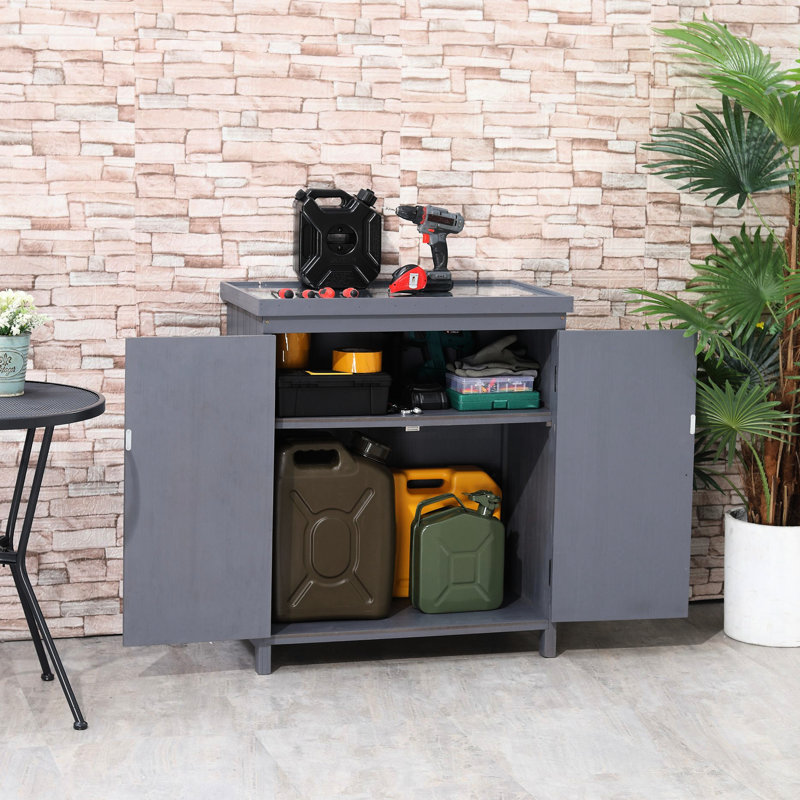 Coffre à outils extérieur galvanisé - Remise grise pour ranger les outils de jardinage et plus encore
