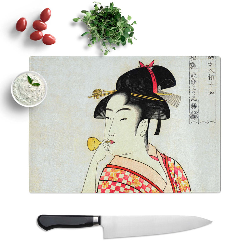 Tempered Glass Poppen O Fuku Musume by Kitagawa Utamaro Chopping Board, 39 cm x 28.5 cm