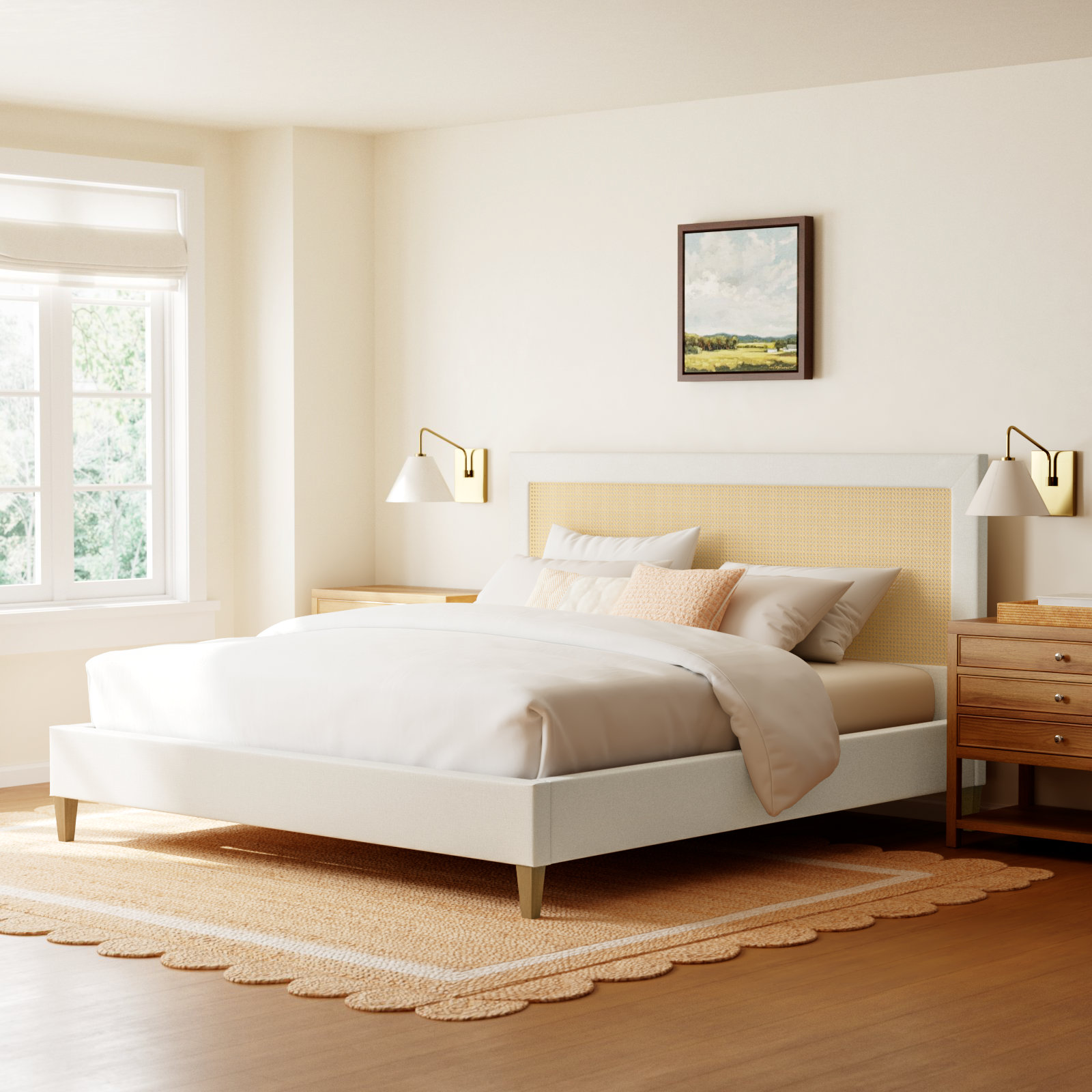 Billingsly Upholstered Cane-Back Bed, King