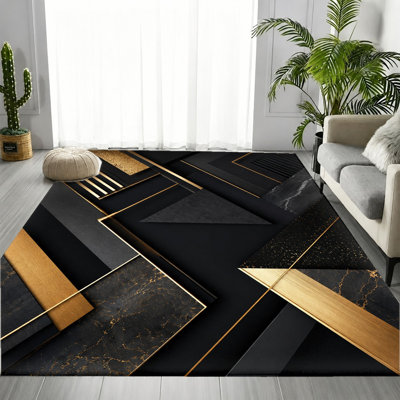 Tapis abstrait géométrique, motif de marbre doré noir moderne, tapis de sol doux luxueux, décoration intérieure antidérapante pour salon, chambre à coucher, salle à manger, bureau, couloir, appartement