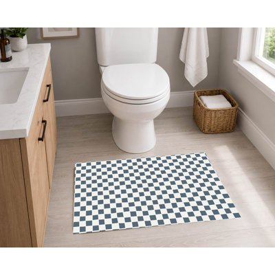 Checkered Absorbent Non-Skid Rectangular Toilet Mat