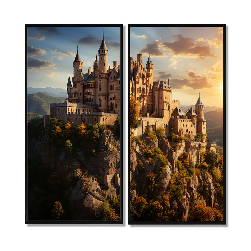 «Castles Sunlit Splendor Vibrant» - art mural gris, 32" H x 32" W, Noir, Reproduction encadrée sans passe-partout