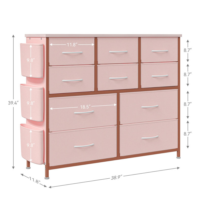 Commode 10 tiroirs pour chambre à coucher, Rose