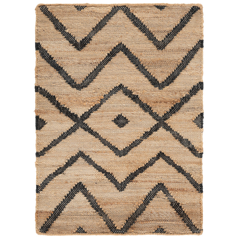 Hawes Kilim Geometeric Tufted Natural/Charcoal Area Rug, Rectangle 2' x 3'