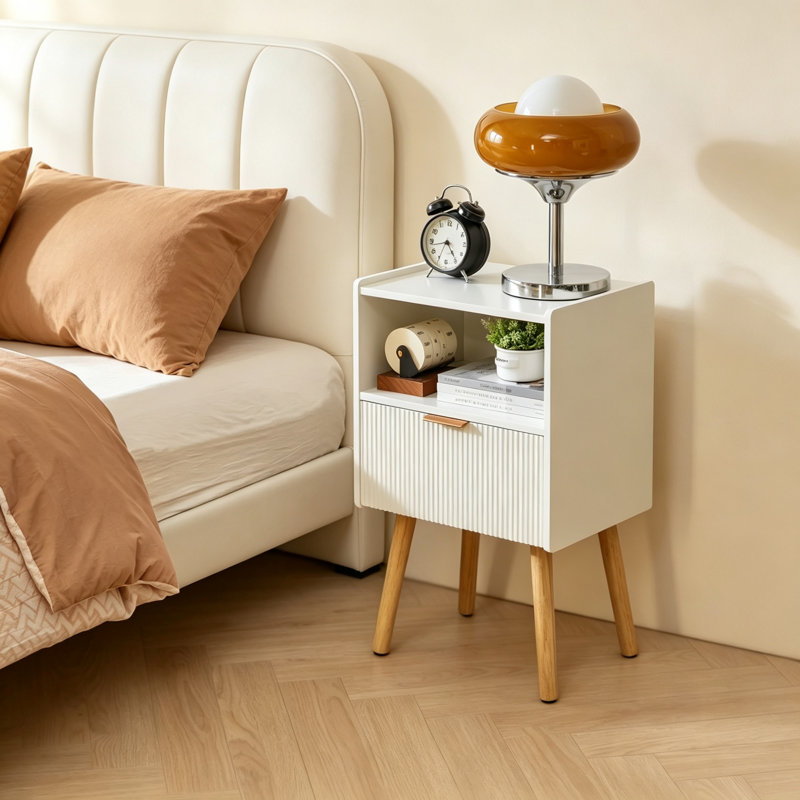 40 cm W Bedside Table, White