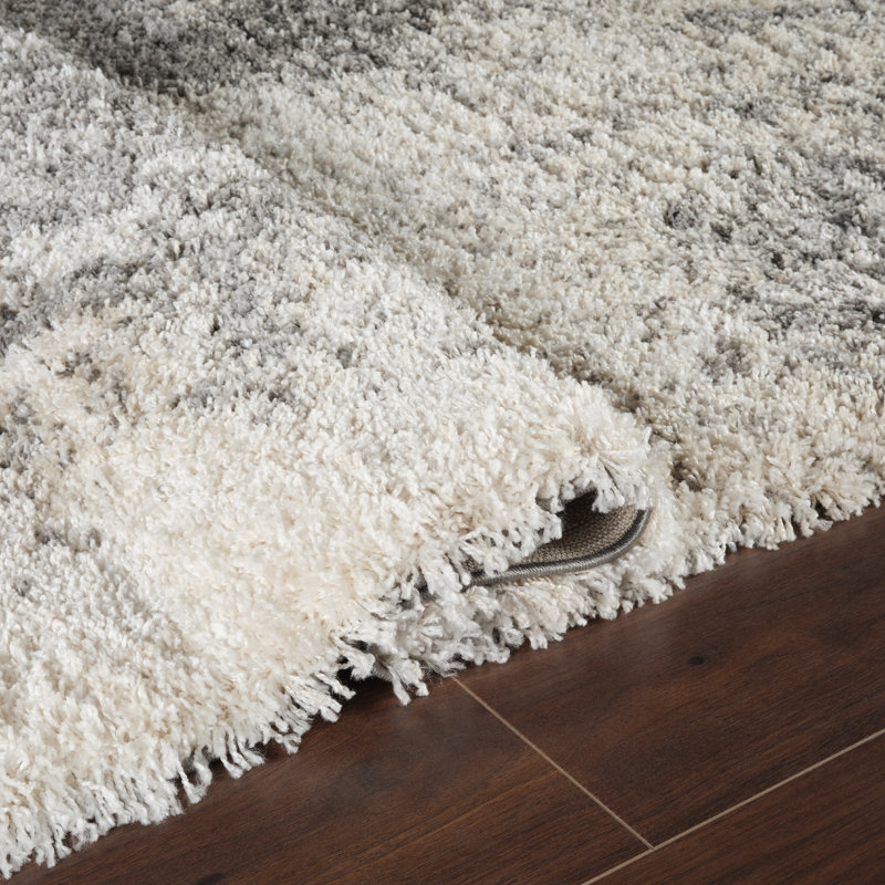 Elison Grey/Beige Indoor Plush Shag Rug, Round 5'