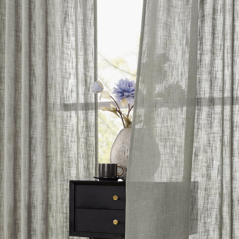 Draycott Linen Blend Semi-Sheer Curtain Pair, 52" W x 72" L, Gray