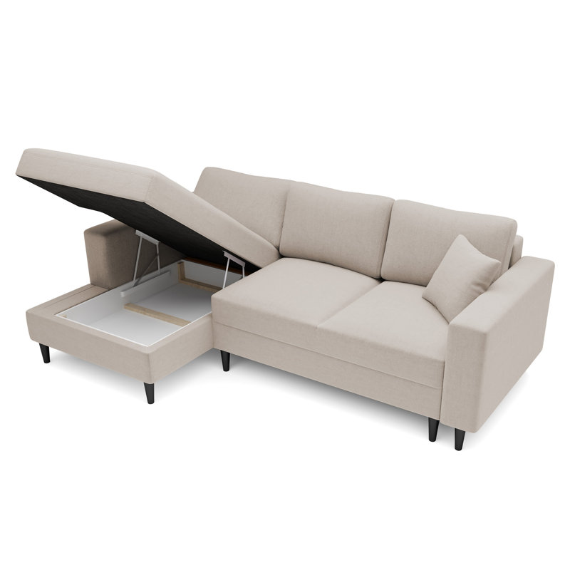 Ajten 3 Seater Velvet Sofa Bed, Beige, Left Hand Facing