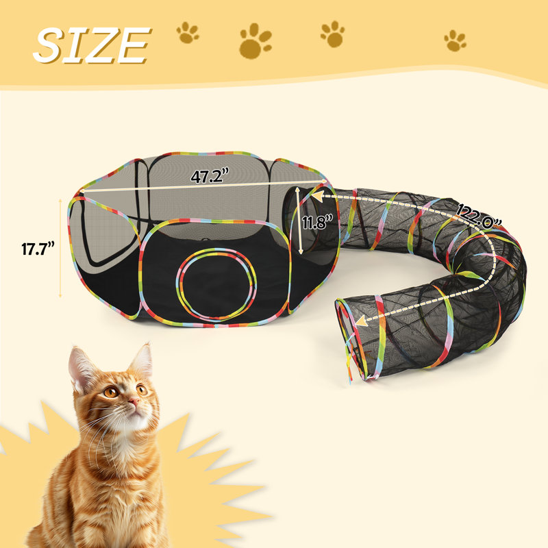 Black Mesh Outdoor Portable Cat Play Tent with Tunnel