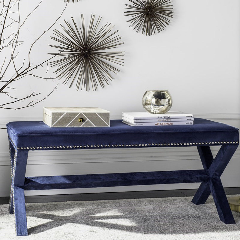 Keldah Cotton Blend Upholstered Bench, Indigo