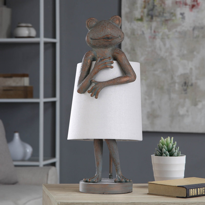 Whimsical Frog Resin Table Lamp with White Shade