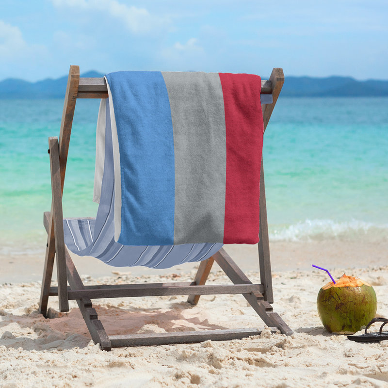 Cotton Blend Beach Towel, Navy Blue/Red/Gray