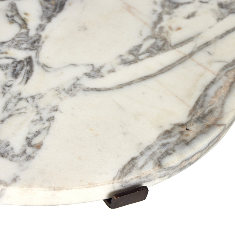 SOPHIE Marble End Table, Veined White Top/Antique Rust Base