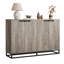 Armoire de rangement 55 po avec base en métal, 4 portes et tablettes - Unité de café en gris pour la cuisine, la salle à manger ou le salon-1438709007