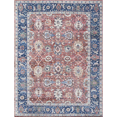 Hand Knotted Wool Area Rug in Red And Blue