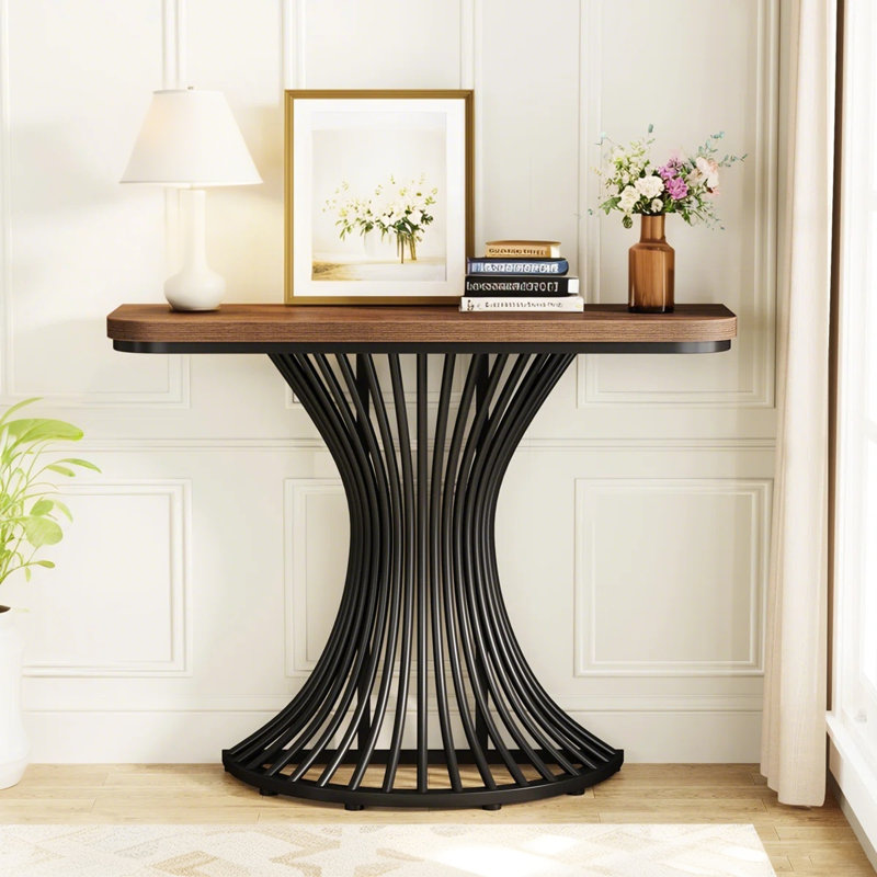 39.37" Console Table, Sofa Table with Geometric Metal Base