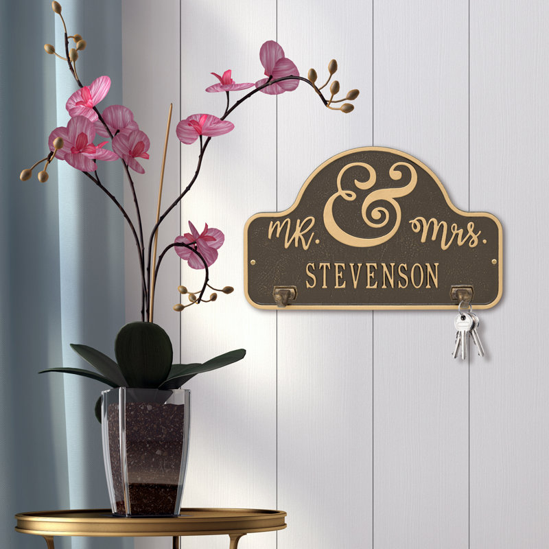 My Heart Personalized Wall Key Organizer with Key Hook, Yes, Brown/Gold