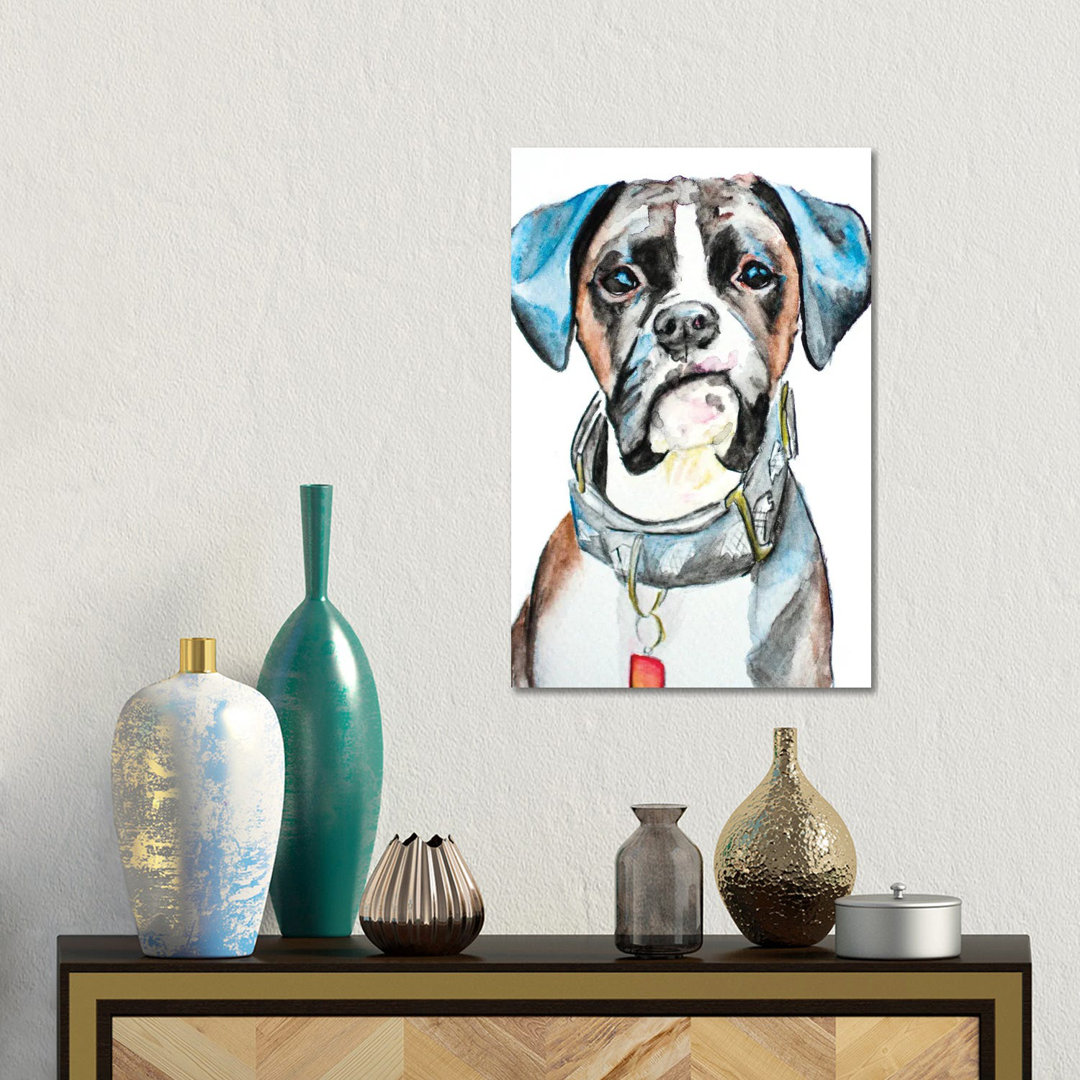 Banjo The Boxer von Allison Gray - Galerie-verpackte Leinwand Giclée auf Leinwand