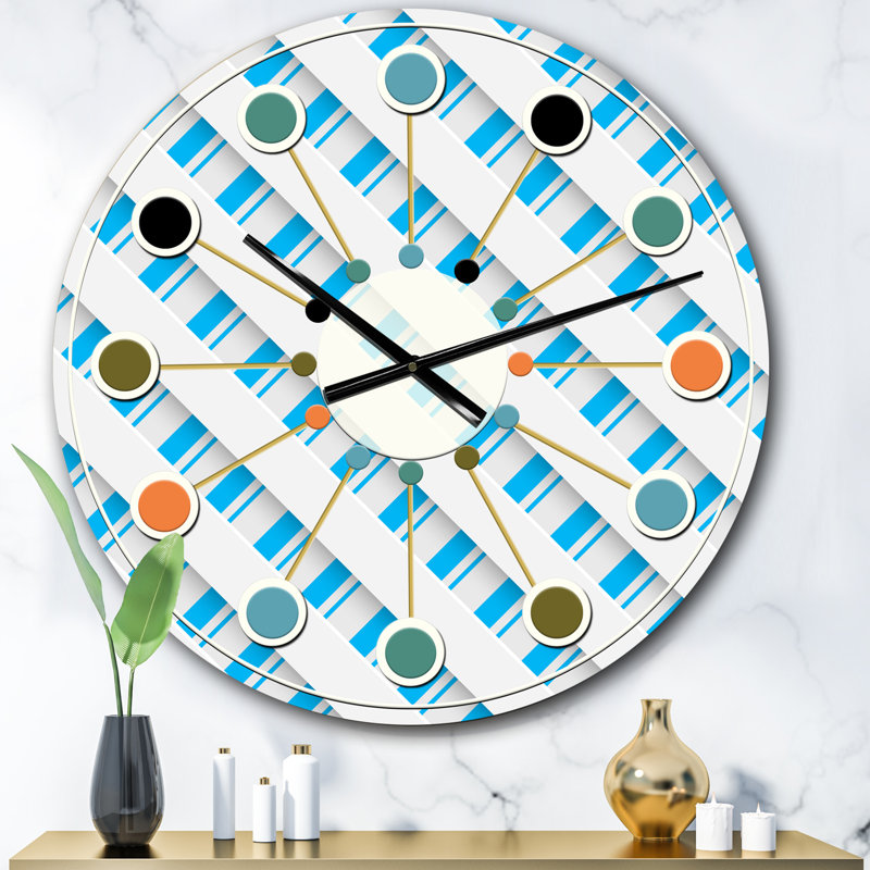 Horloge murale 3D blanche et bleue VI - Mid-Century, Petit