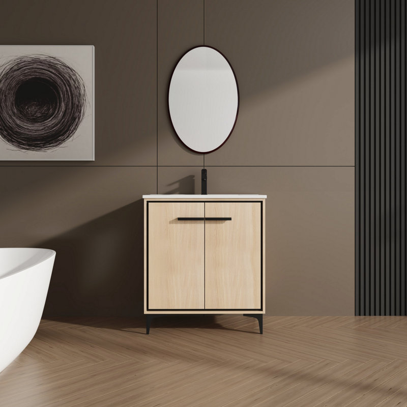 Base de meuble-lavabo avec lavabo, meuble de rangement en bois d'ingénierie, meuble-lavabo moderne avec rangement, 31"