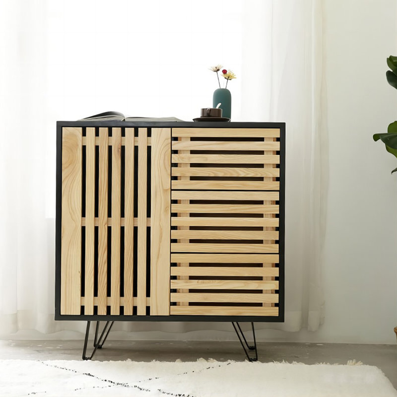Modern Black Solid Wood Sideboard